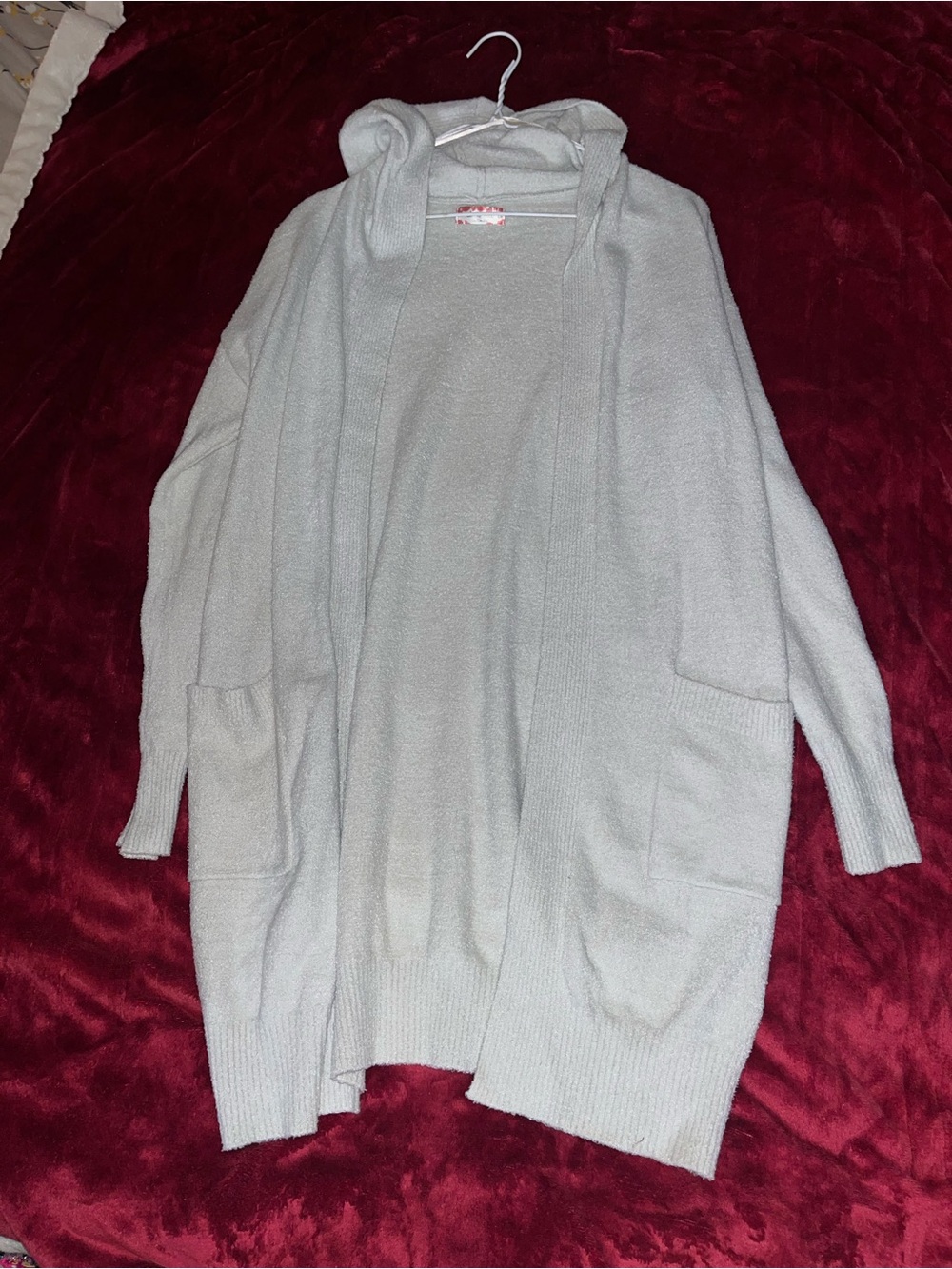 Altar'd State Light Gray Hooded Open-Front Cardigan